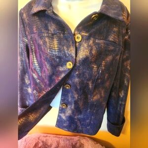 Beautiful Bronze and Blue Snake Print Jacket. NWOT